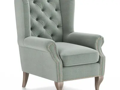 Emerald Green Button Pressed Wing Chair Low-poly 3D model