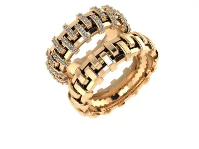 Luxury Gold Wedding Rings Set Diamond Jewelry 3D Model 3D print model