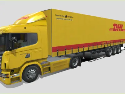 Truck with trailer DHL Livery Low-poly 3D model