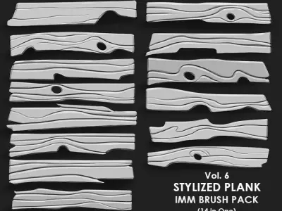 Stylized Wooden Plank IMM Brush Pack 14 in One Vol 6 3D model