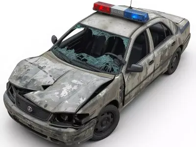 Wrecked Police Cruiser Post Apocalyptic 3D Model Low-poly 3D model