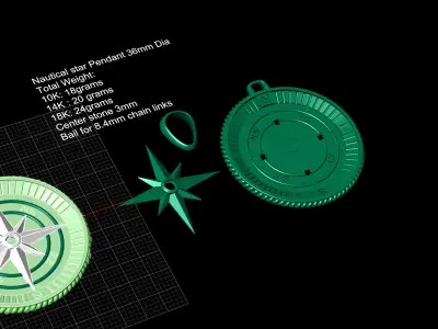 Maritime Nautical Star Compass Pendant 2 Sizes 3D print model