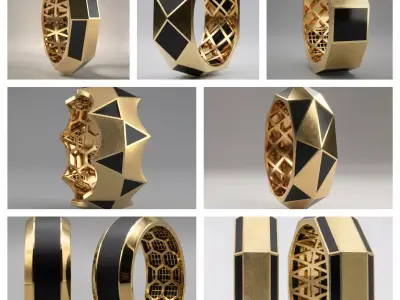 Faceted Ring Collection 7 Designs for Jewelry Casting 4 size  3D Model Pack