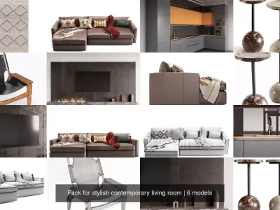 Ready Pack for Stylish Contemporary Living Room 3D Model Collection