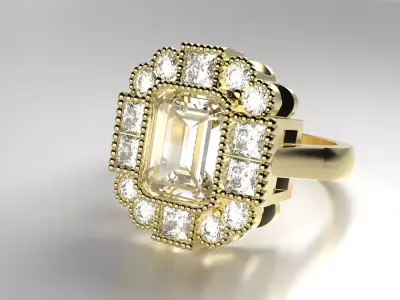 Vintage Emerald Cut Halo Ring Free 3D print model