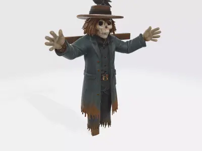 Scarecrow Skeleton Figurine with Crow Gothic Halloween Decor 3D print model