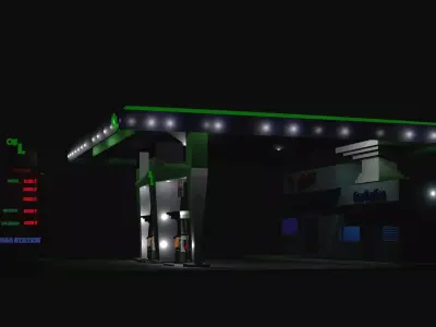 Basic Gas Station With Two Market  Low-poly 3D model