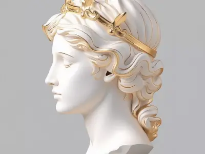 Marble Goddess Bust Gold Crown Classical Female Sculpture 3D Low-poly 3D model