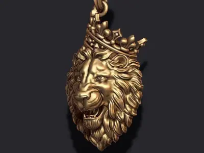 Lion pendant with crown v3 003 3D print model