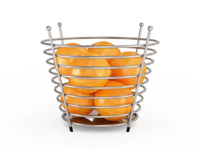 Chrome Wire Fruit Basket with Oranges 3D model