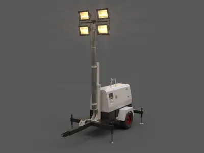 PBR Mobile Light Tower Generator B - Grey  Low-poly 3D model