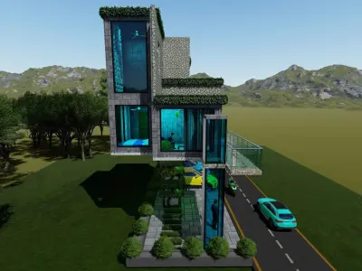 Neck Supported Public Rest House 3D model
