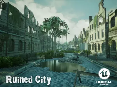 Ruined City Unreal Engine  Low-poly 3D model