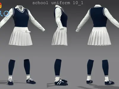 School uniform 10 - Marvelous Designer project and OBJ 3D model