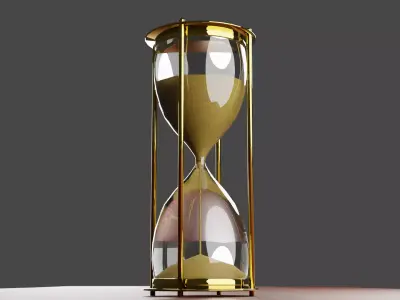 Hourglass 3D Model golden on wooden table Free low-poly 3D model