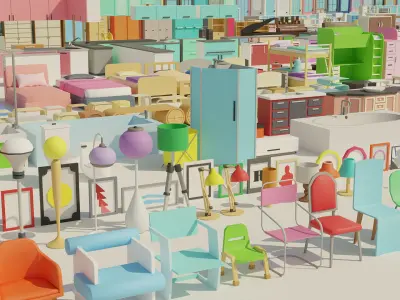 INTERIOR MEGA PACK - LOW POLY  - 1488 Assets Low-poly 3D model