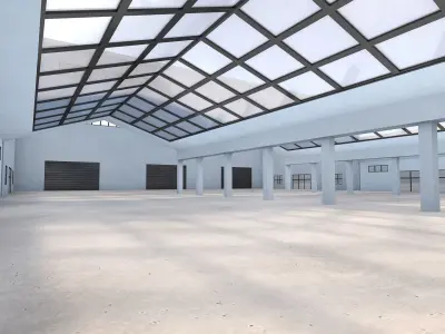 Warehouse building with solar panels 3D model