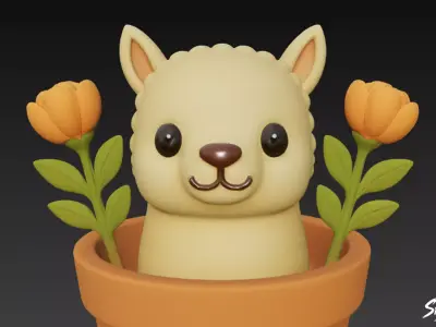 Llama in Flower Pot Low-poly 3D model