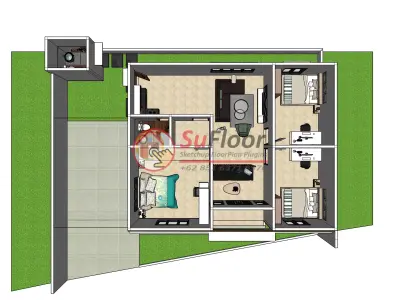 House 14x12m code 571 - Sketchup 3D model 3D model 3D model