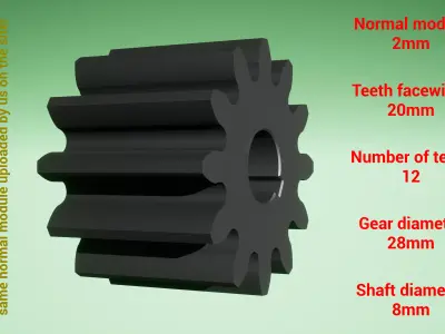 Cylindrical gear - paired - z12 m2 D28 d8 3D print model