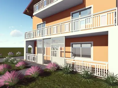 House with balconies and stairs 3D model