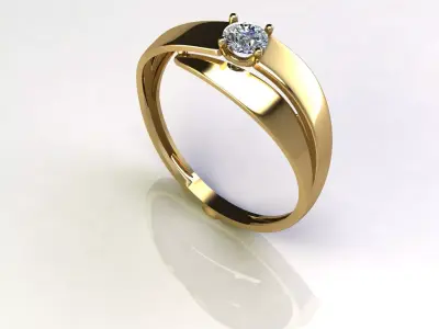 Gold ring with a single diamond 3D print model