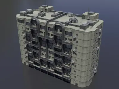 Apartment block with balcony dirty Low-poly 3D model