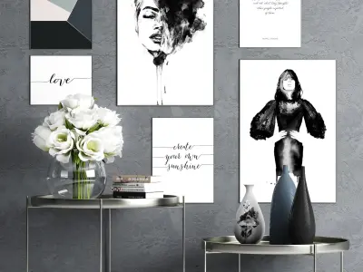 Decoration set 9 group of art prints on wall 3D model