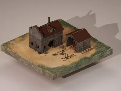 Medieval Workshop Level 1 Low-poly 3D model
