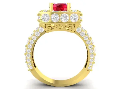 Luxury Square Halo Ruby Ring for Women 3522 3D print model
