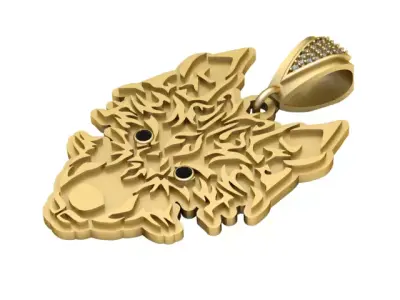 Lunar Spirit Gold Wolf Pendant 3D print model