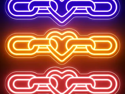 Heart In Chains Neon Sign 3D model