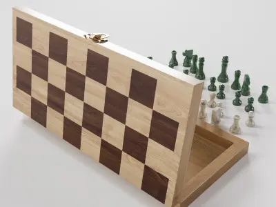 Chess set made with wood and with marble pieces 3D model