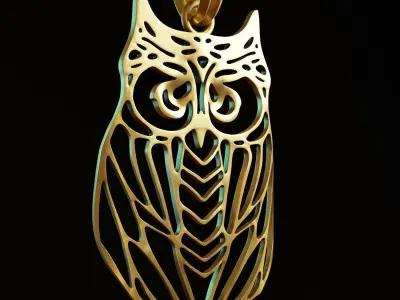 Owl Stylized Wireframe Pendant Amulet Necklace 3D print model