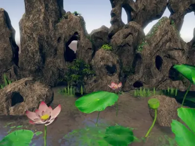 LotusPondVol01 rocks and plants in bowl Free low-poly 3D model