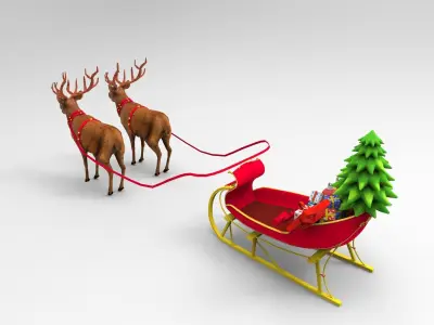 Red Deer Santa Sleigh Model Low-poly 3D model