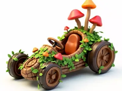 Whimsical Mushroom Forest Go-Kart 3D Model Low-poly 3D model