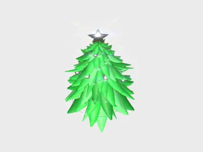 Christmas Tree 03 Green Silver - Cartoon Interior Decoration Low-poly 3D model