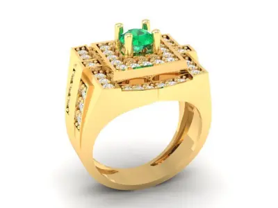 Luxury Square Gemstone Gold Ring for Men 324 3D print model