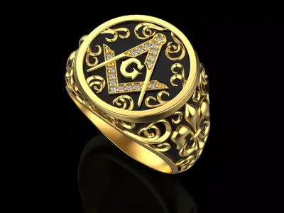 ring Masonic stock with diamonds 3D print model