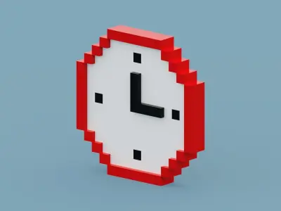 Voxel Red Clock  Low-poly 3D model
