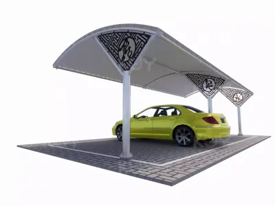 Stretch canvas roof structure with pattern 2 Low-poly 3D model