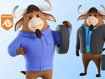 Cartoon Mascot Bull Rigged 3D model 3D model