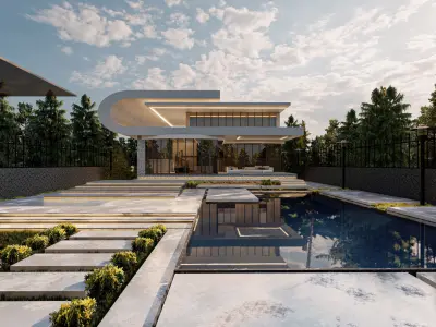  Modern Luxury Villa with Curved Facade - Lumion  Scene 3D model