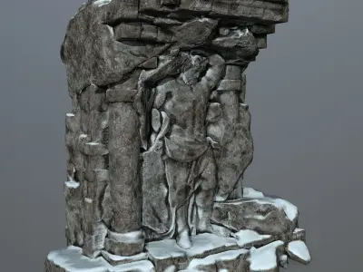 statue 2 stone structure with snow Low-poly 3D model