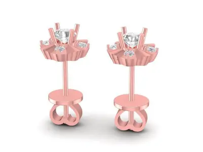 Floral round diamond earrings jewelry 3d model for women 1372 3D print model
