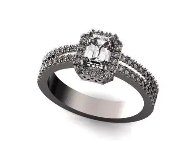 luxury engagement ring with emerald diamond 453 3D print model