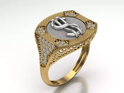 Luxury Dollar Sign Mens Ring With Diamonds Jewelry Gents Rings 3D print model