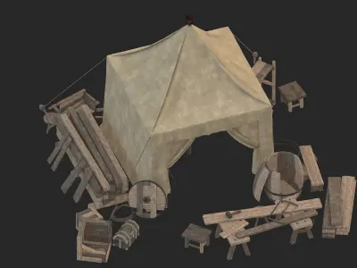 medieval market Low-poly 3D model