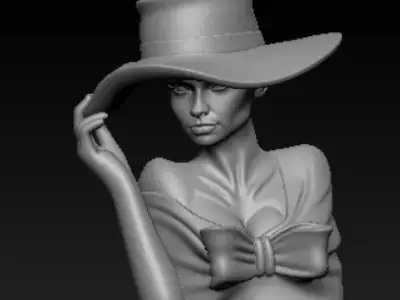 Elegant Woman Planter Sculpture Lady with Hat Flower Pot  3D print model